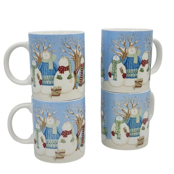 Debbie Mumm Winter Wonders Snowman‎ Family Ceramic Coffee Mug Set of 4pc 14oz - Picture 11 of 11